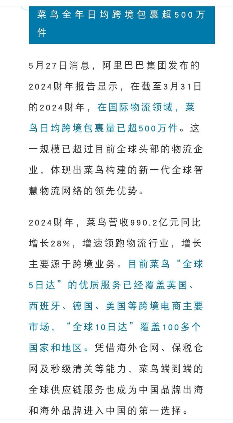菜鸟全年日均跨境包裹超500万件

….-网创风向标论坛-网络创业-网创圈