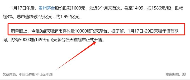 1月17日 ，今晚9点天猫超市将放量10000瓶飞天茅台。1月17日-29日天猫年货节期间，将有50000瓶1499元飞天茅台在天猫超市正式开售天猫超市投放时间：1月17日20点：预计投放100瓶，21点预计投放：10000瓶重点：1499这款总共发售50000瓶，有倒爷圈友可以一试，有利润空间-网创风向标论坛-网络创业-网创圈