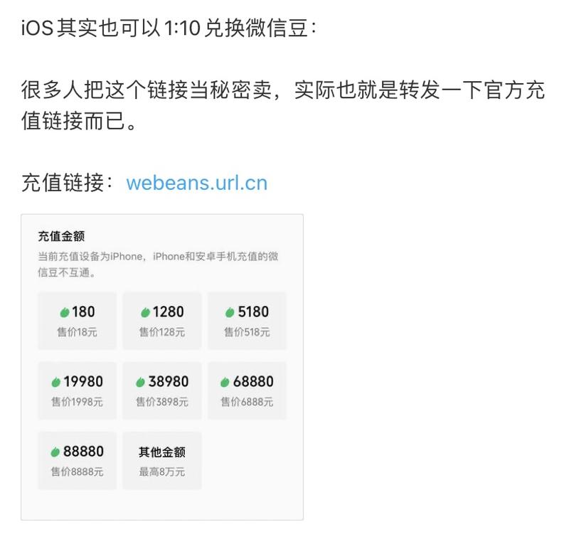 a.平时用苹果充值微信豆是1:7，现在用电脑访问下面链接，可以实现1:10充值。b.链接：-网创风向标论坛-网络创业-网创圈